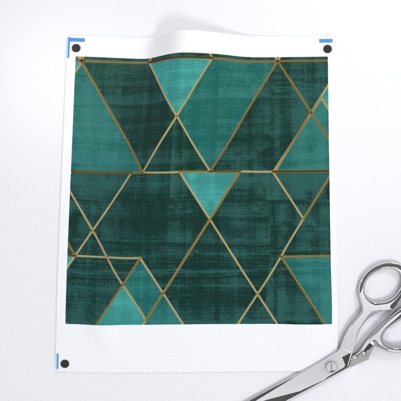 Geometric Modern Triangles Abstract Blue Green Gold Boho Glam Custom Pre-pasted Wallpaper by Spoonflower Pre-Pasted Wallpaper 2FT Wide